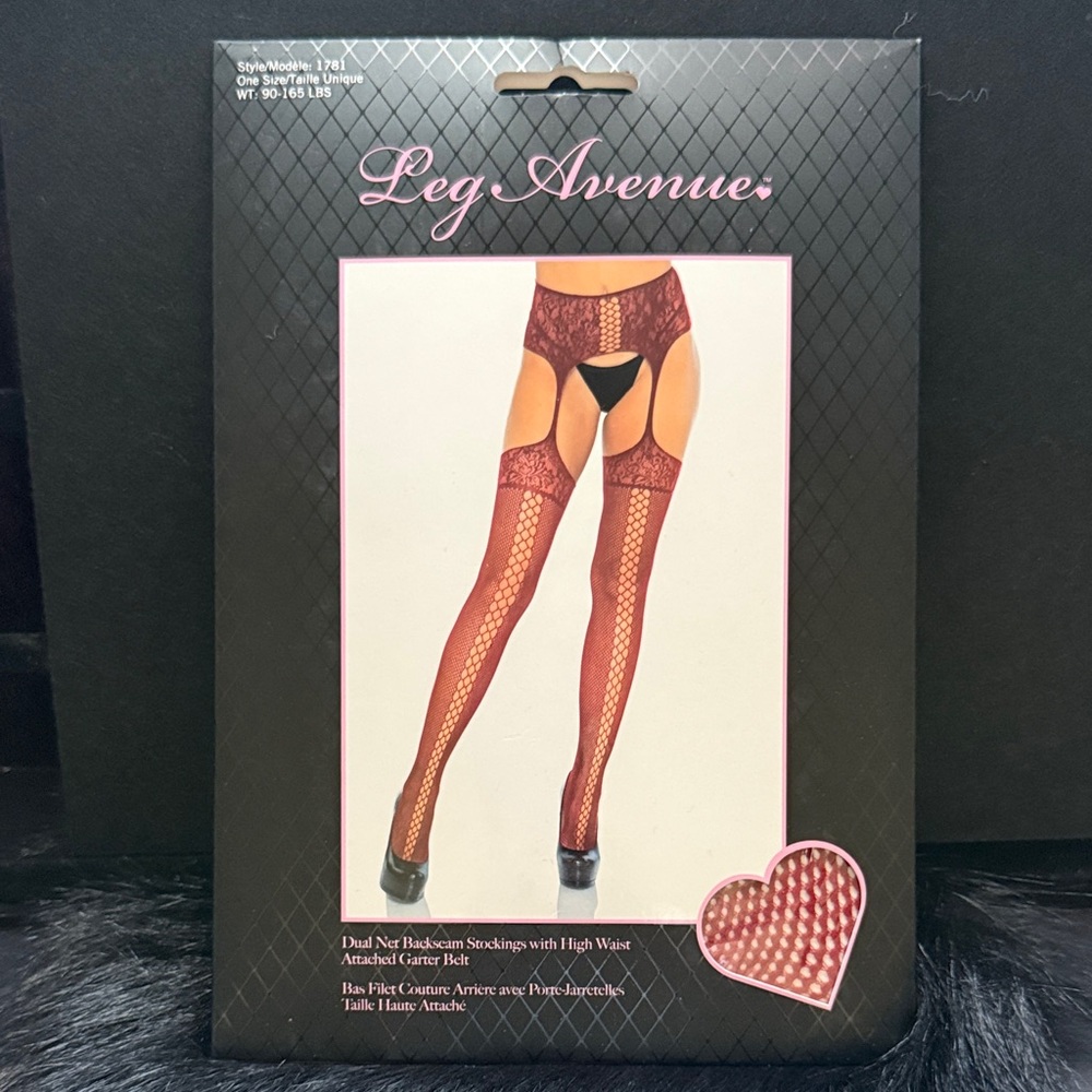 Leg Avenue Burgundy Fishnet Stockings with Garter